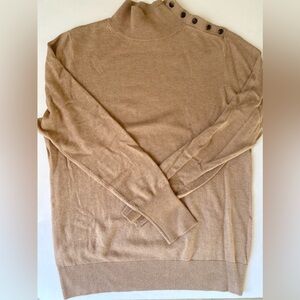 Ann Taylor Women’s Camel Mock Turtleneck Sweater with Button Detail